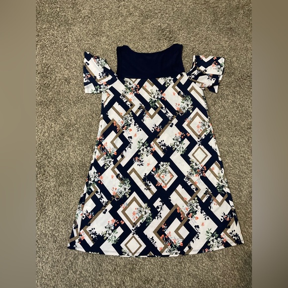 NAIF Navy and White Floral & Diamond Dress Small - Picture 2 of 6